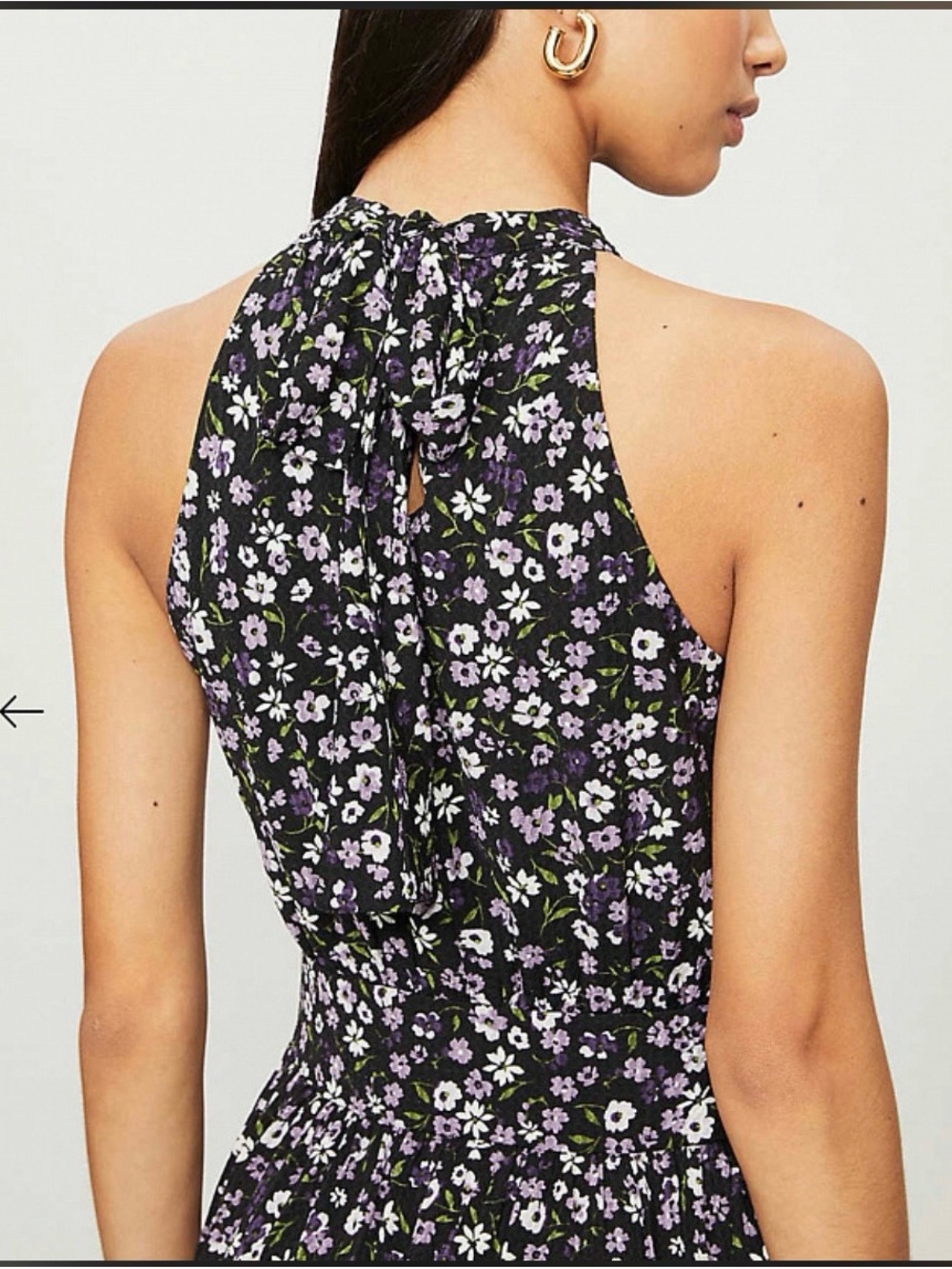 Michael Kors Floral Tiered Halter Dress Medium M Purple Black Ruffle Wedding Gst - Picture 2 of 15
